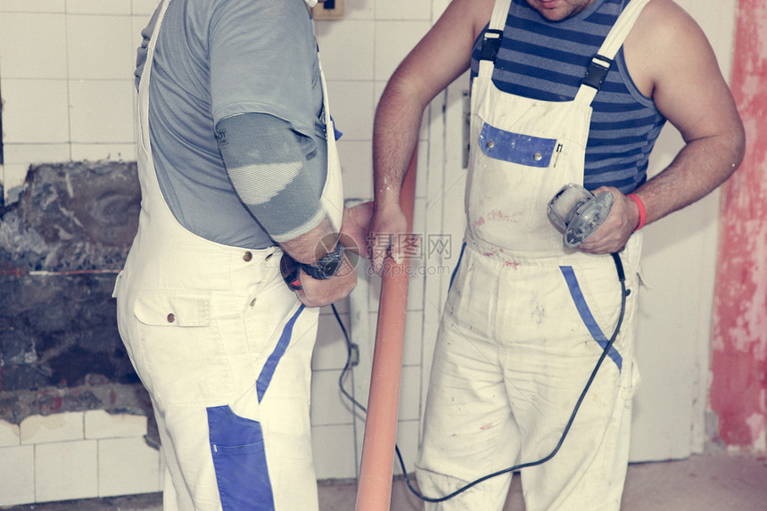 管道职业扳手建筑机械卫生梯子承包商工具劳动者工人图片
