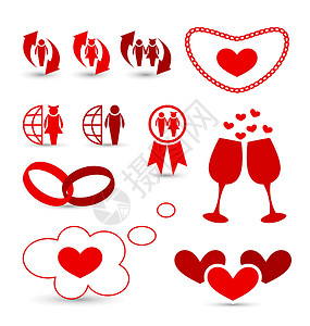 表爱情人节信息资料和婚礼设计要素;以及插画