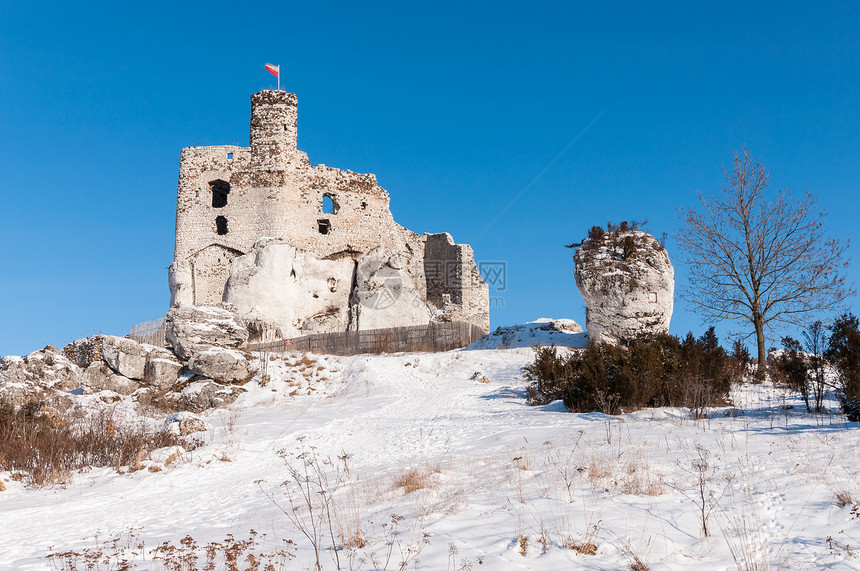 波兰中世纪城堡Mirow的废墟观光旅游地标石头建筑历史性岩石墙壁石灰石天空图片