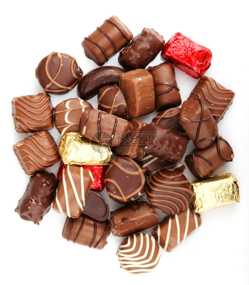 各种精制巧克力营养小吃庆典可可团体糖果甜点盒子展示焦糖图片