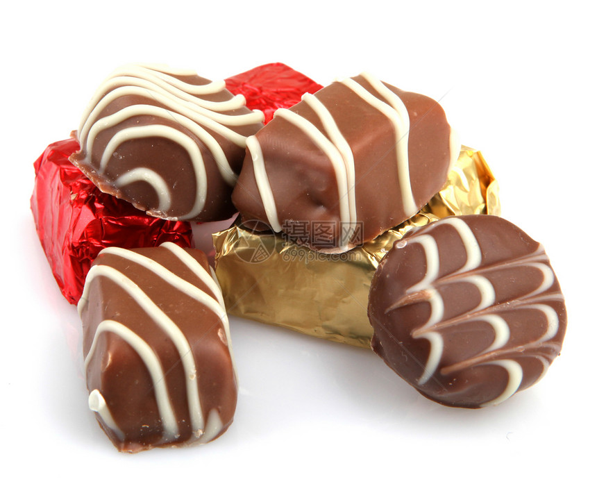 各种精制巧克力食物奢华焦糖礼物可可展示小吃饮食盒子团体图片