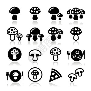 蘑菇图标蘑菇矢量图标集食物美食荒野厨师菌类森林食谱餐厅厨房市场设计图片