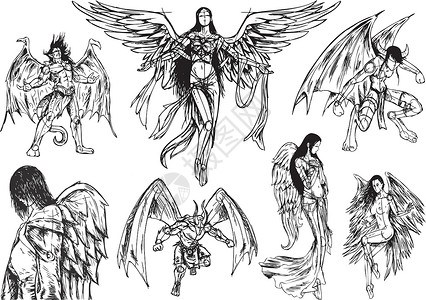 恶魔翅膀天使和恶魔 - 设置设计图片