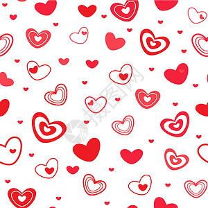 浪漫经典素材不同红红心的无缝模式插画