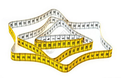 测量磁带毫米乐器黄色统治者裁缝卷尺白色仪表工具背景图片