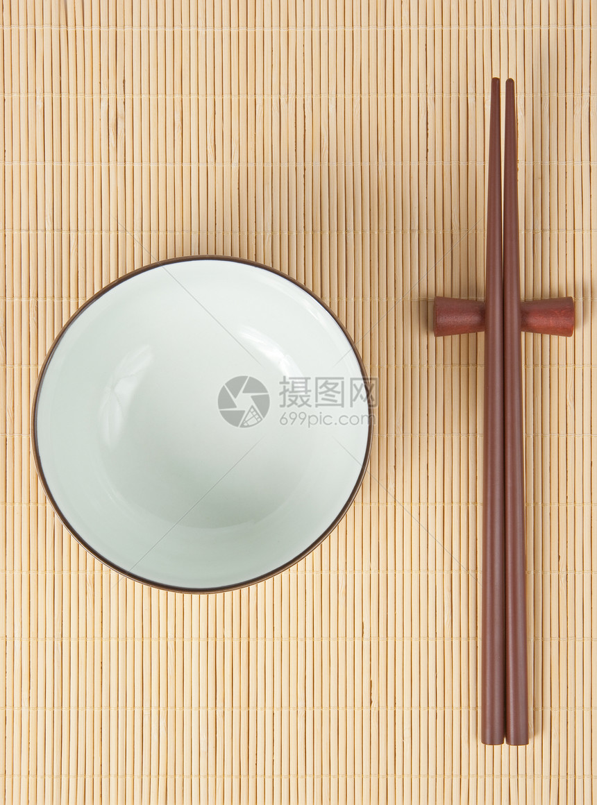 棍棒和碗木头用餐陶器筷子圆形文化盘子竹子白色图片