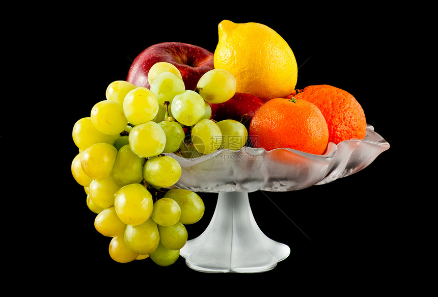 水果花瓶红色食物柠檬黄色收成黑色玻璃橙子甜点绿色图片