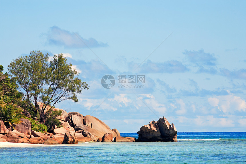 普拉斯林花岗岩石地方地标天堂树木旅行热带外观目的地花岗岩风景图片