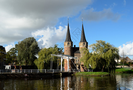 维米尔历史 Delft 中的 Oostpoort背景