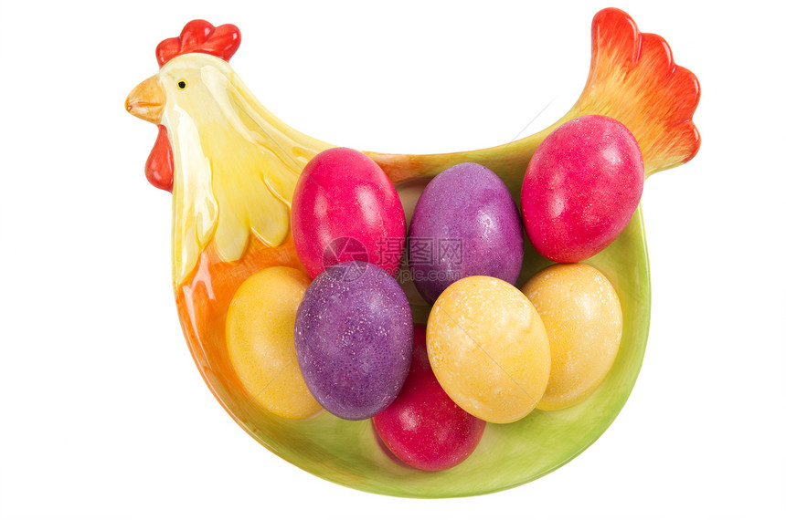 复活节宗教母鸡持有者紫丁香黄色白色盘子紫色粉色图片