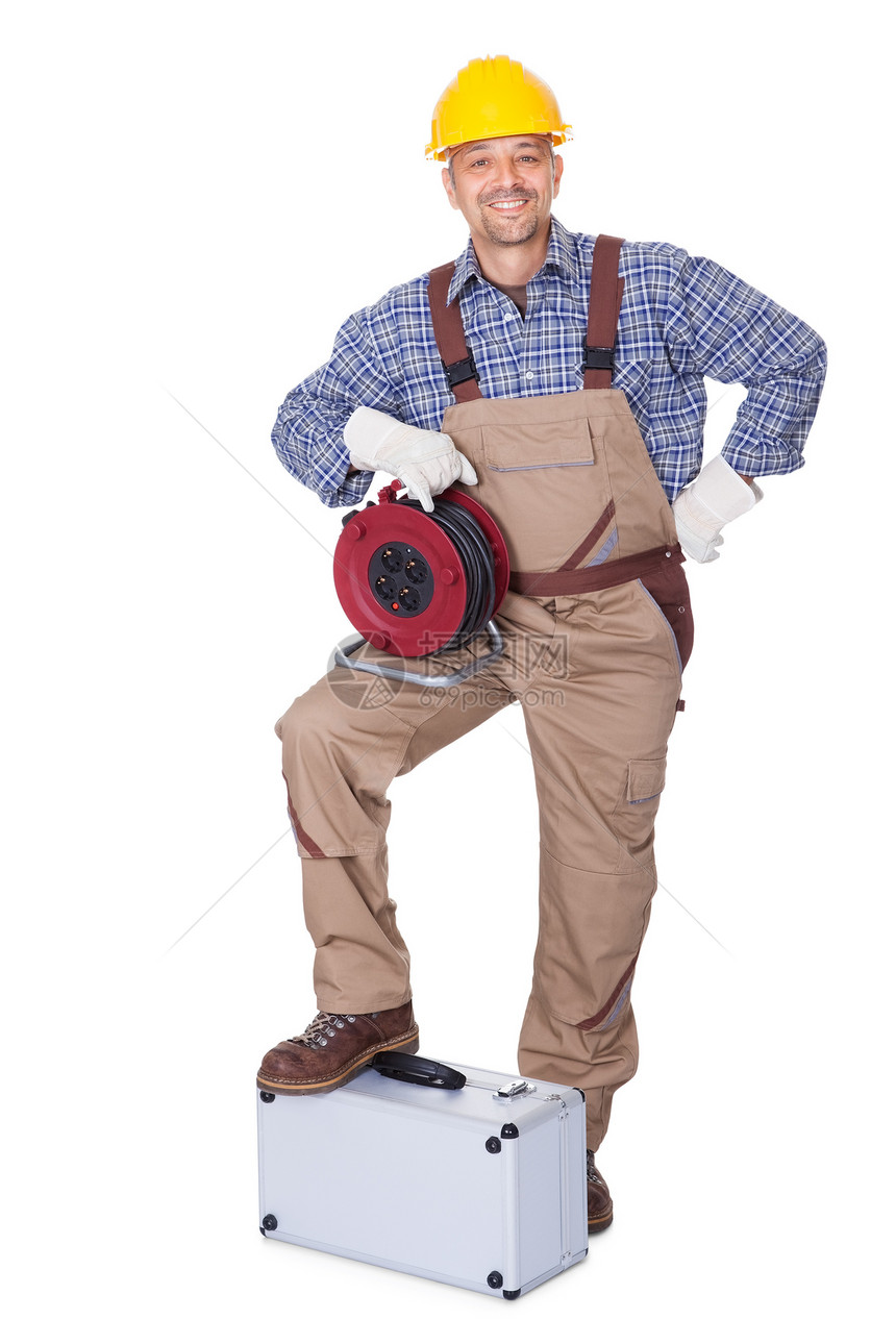 兴福建筑工人职业修理工工具箱电工领班男性服务帽子建设者电缆图片