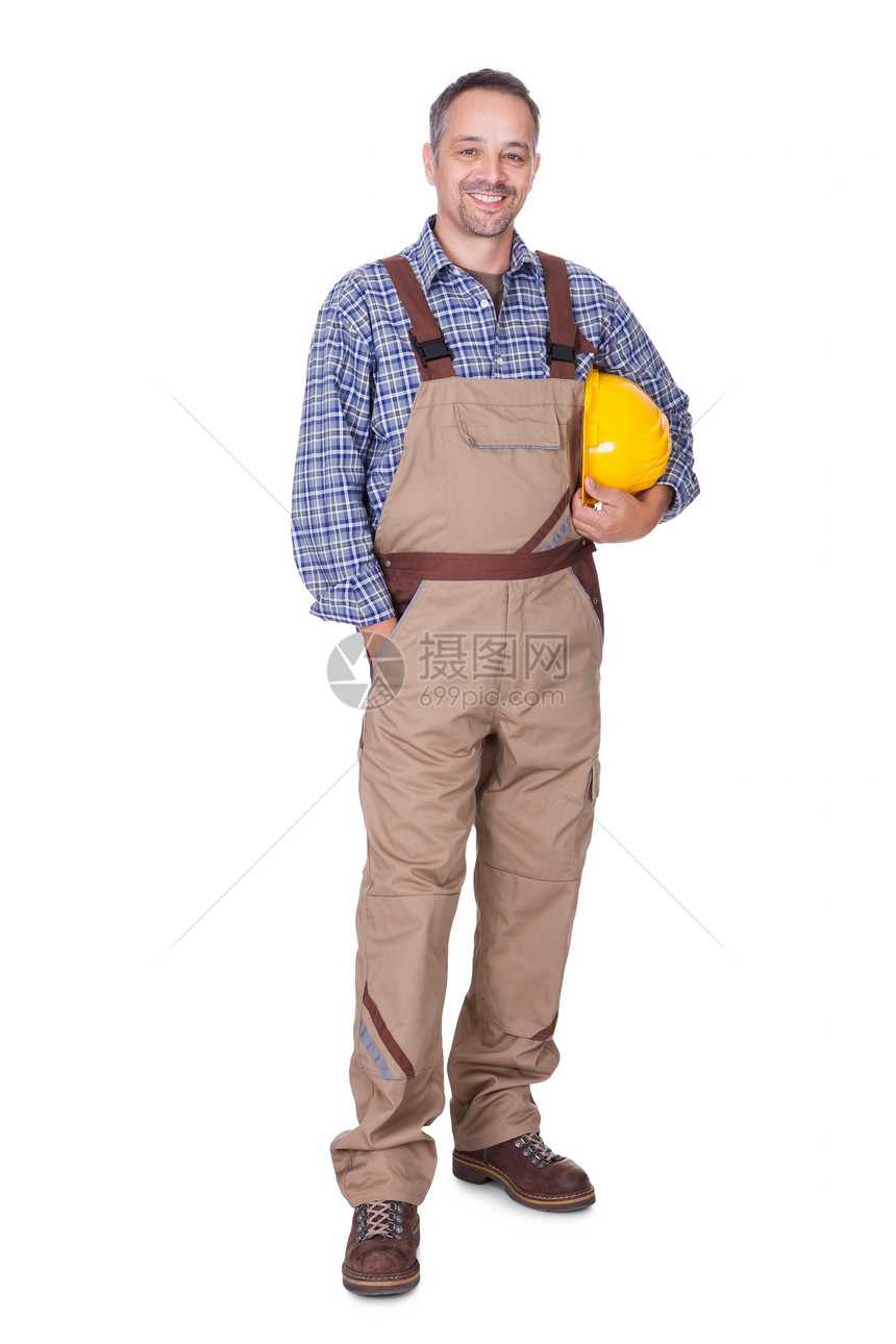 快乐技术员的肖像头盔企业服务劳动维修制造业男性电工工作员工图片