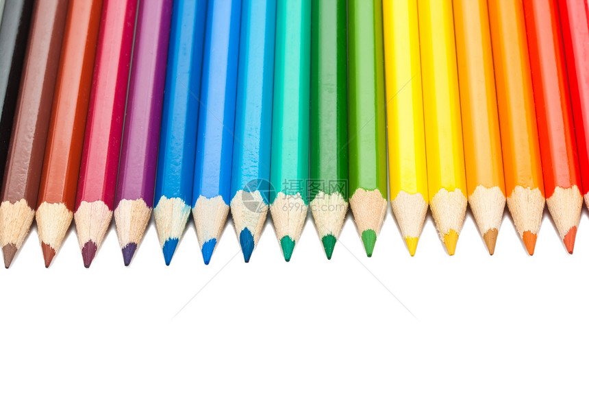 彩色铅笔蜡笔蓝色学校调色板白色橙子红色绿色光谱紫色图片