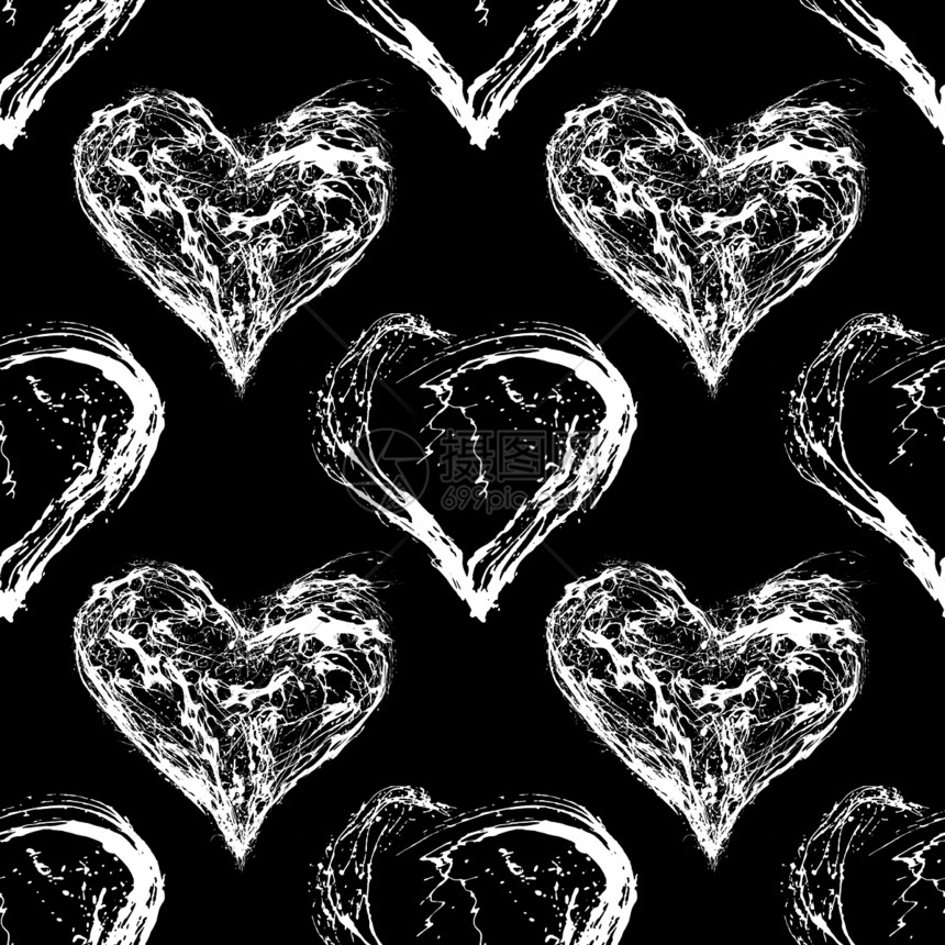 抽象情人节心脏无缝模式黑色装饰风格纺织品织物艺术帆布装饰品白色模版图片