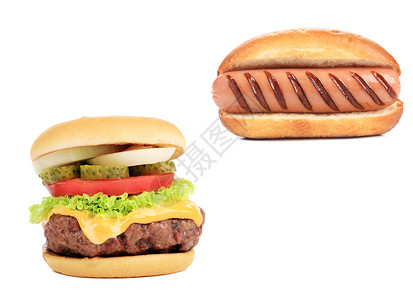 泡菜汉堡汉堡和热狗拼贴背景