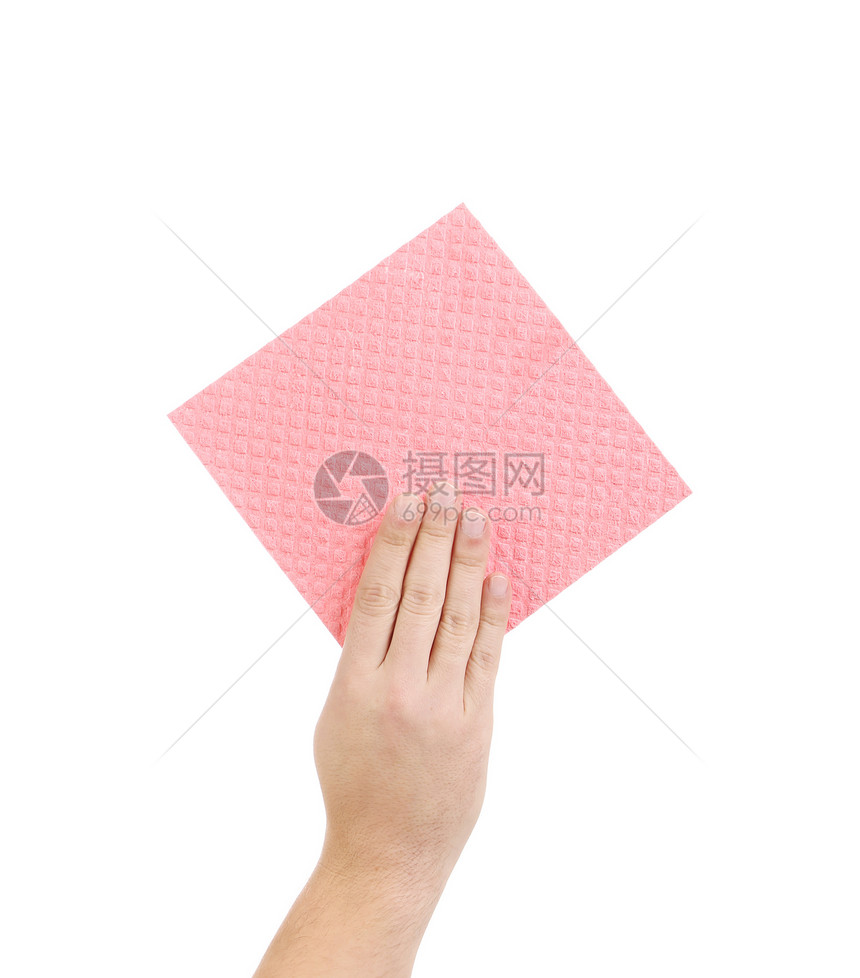 手握着粉色清洁海绵家庭家务手指洗澡浴室橡皮擦洗地面洗涤剂女佣图片