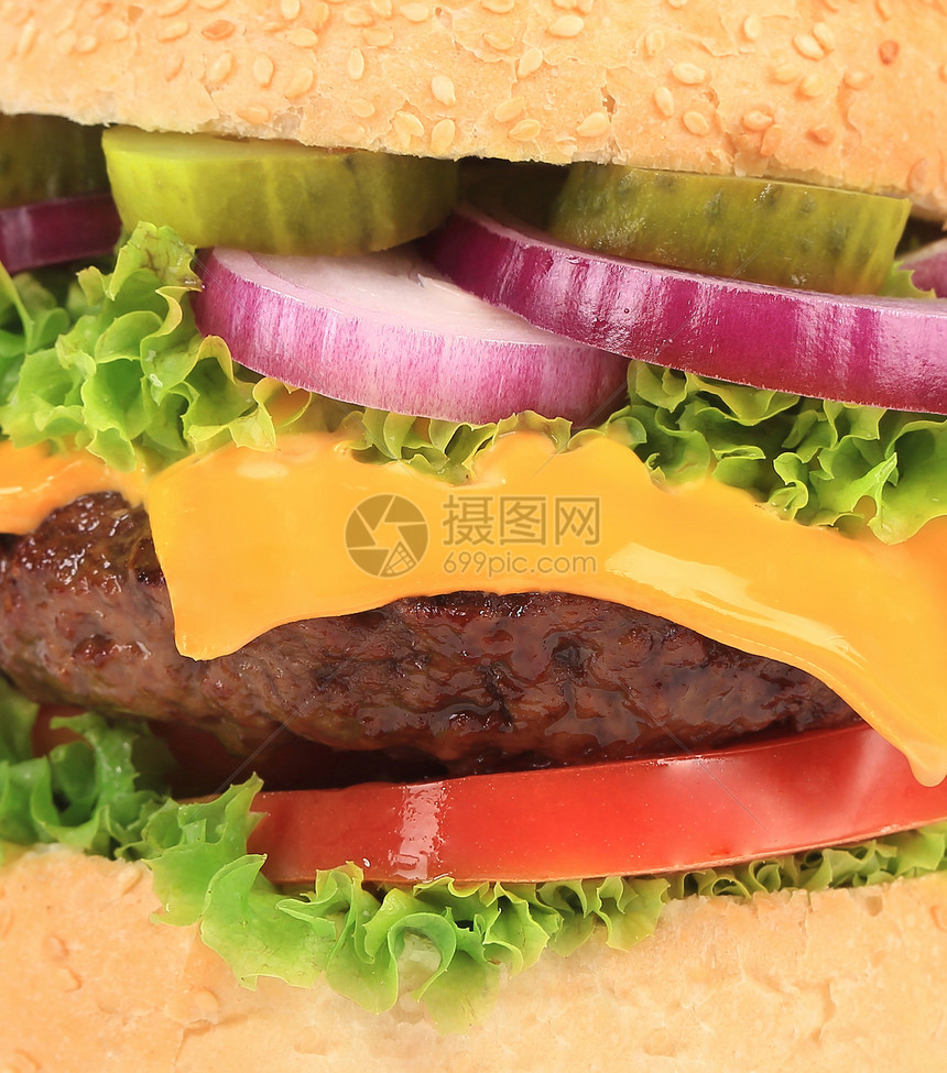 超好吃的汉堡包家禽洋葱食物蔬菜沙拉火腿种子牛肉猪肉面包图片