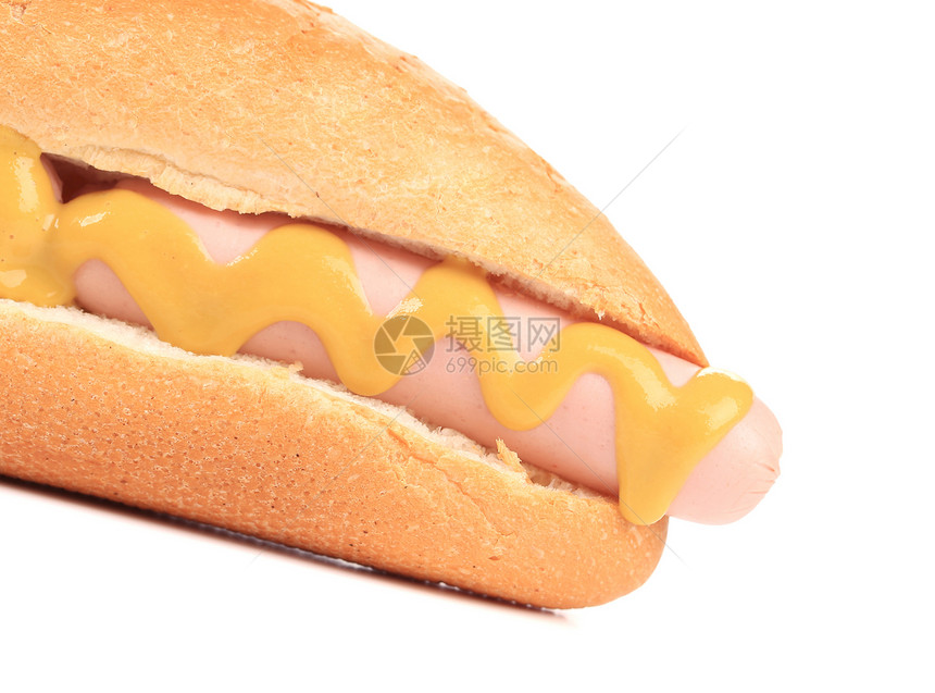 烤热狗加芥末酱香肠食物面包包子垃圾美食图片