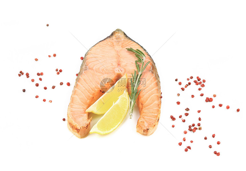 新鲜鲑鱼牛排加柠檬和胡椒菜单产品营养海鲜午餐饮食迷迭香食物油炸熟食图片