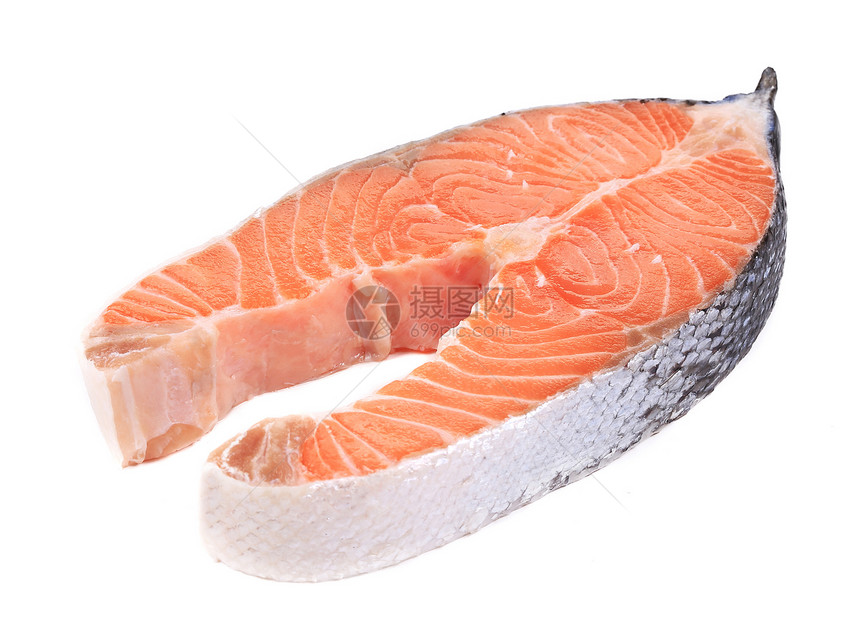 新鲜鲑鱼牛排红色营养鳟鱼健康餐厅白色牛扒烹饪饮食海鲜图片