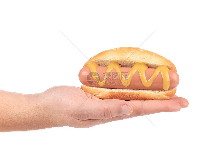 手握着大热狗美食食物面包香肠垃圾包子图片