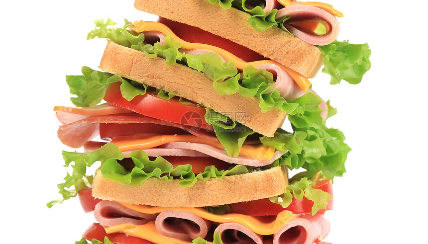 大三明治和新鲜蔬菜食物健康沙拉小吃垃圾火腿种子家禽熏制芝麻图片