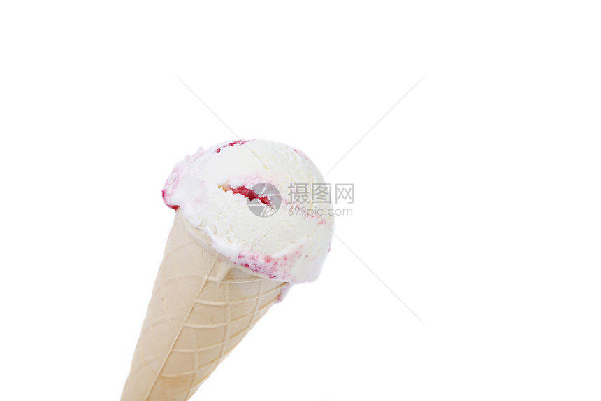 白冰淇淋在华夫锥图片