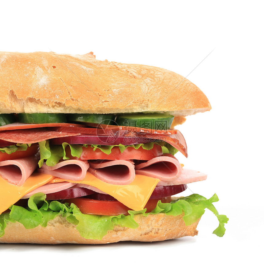 新鲜吐司三明治加火腿和番茄早餐包子午餐青菜黄瓜美食面包胸部食物洋葱图片