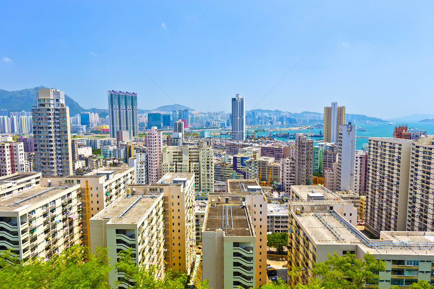 香港的公屋天空建筑住宅房子土地家庭绿色人群窗户财产图片