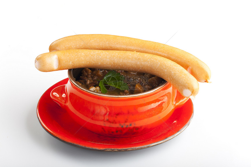 土豆汤 加法茶叶健康土豆香肠食物扁豆餐饮勺子蔬菜红色香菜图片