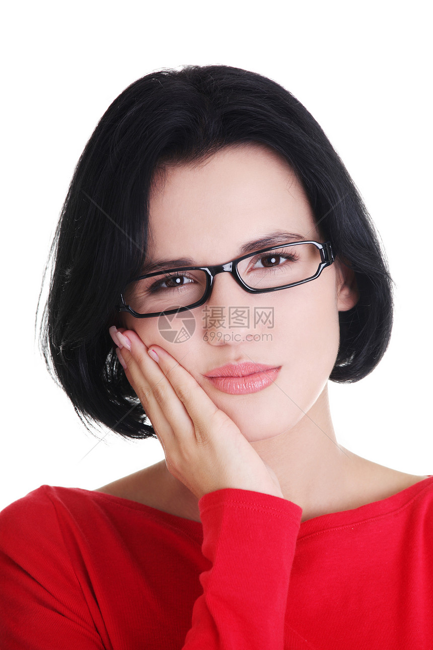 有牙痛的女人药品黑发牙医痛苦女孩工作室灵敏度脸颊疾病牙疼图片