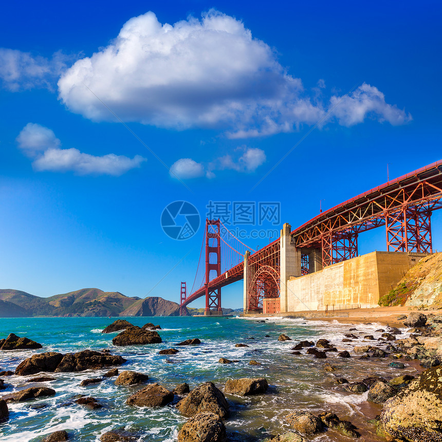 旧金山金门大桥 马歇尔海滩加利福尼亚州建造工程建筑学假期吸引力海洋旅行城市电缆旅游图片