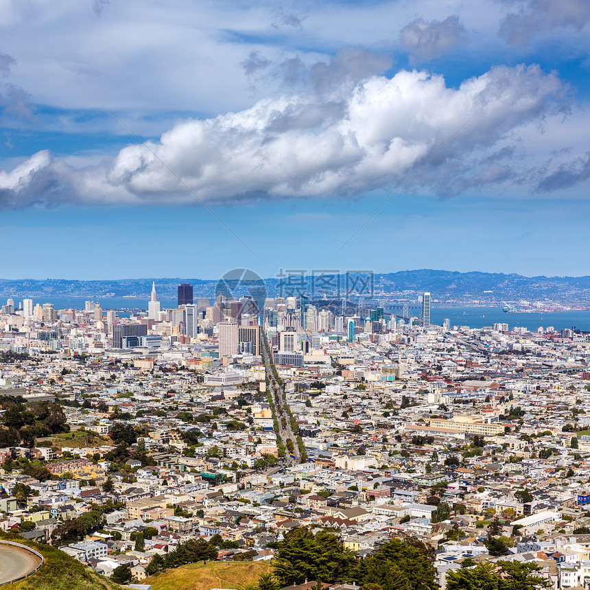 来自加利福尼亚双峰山的旧金山天际线风景蓝色建筑学旅游高楼景点职场建筑物天空市中心图片