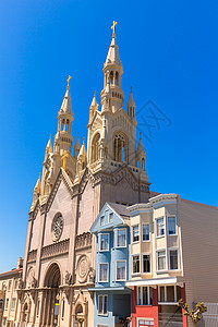 保罗科埃略华盛顿广场的圣弗朗西斯科圣彼得和保罗教堂天际广场街道榛子正方形建筑物古董建筑学教会天空背景