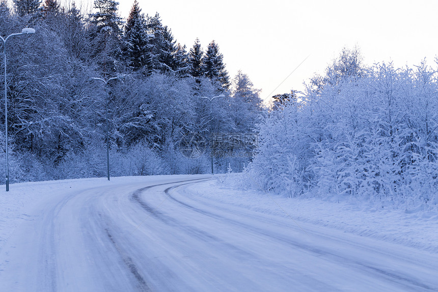 冬季森林 道路铺满了雪雪公园木头花园季节美丽雪花横线天空天气新年图片