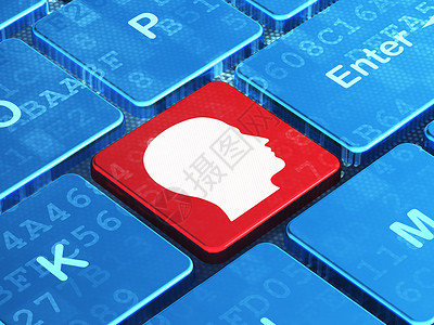 电脑键盘背景上的教育理念头学习教学研讨会金融培训师红色白色课程代码蓝色背景图片