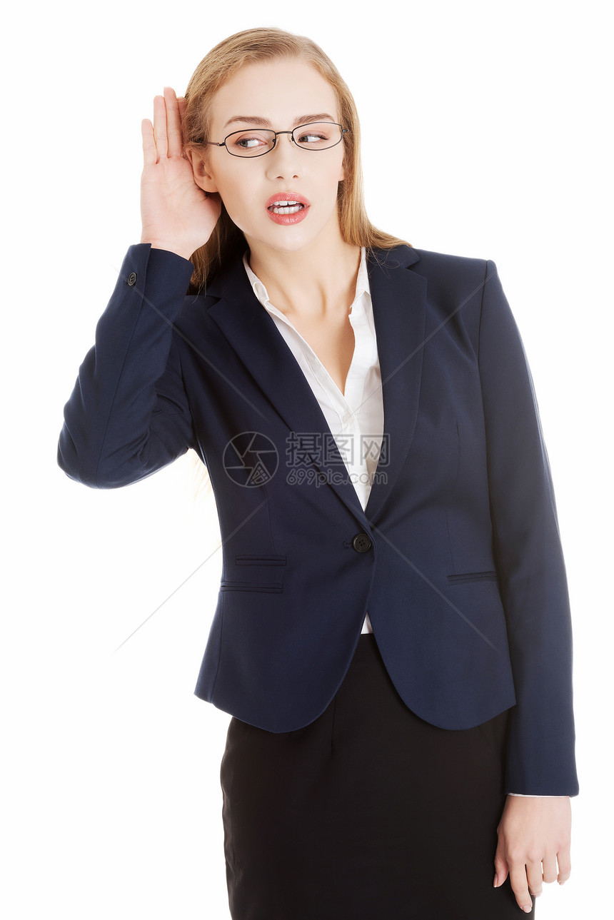 美丽的商业女郎听力超强 在修耳朵管理人员女士人士手势女孩注意力微笑经理公司女性图片