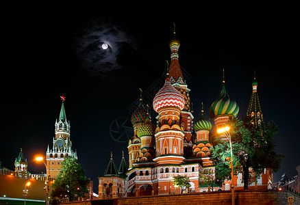 莫斯科克里姆林宫城堡宗教历史天空寺庙月亮建筑学教会高清图片