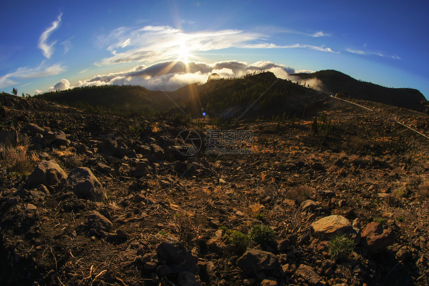 沙漠景观全景荒野地平线干旱鱼眼太阳土地射线峡谷火山图片