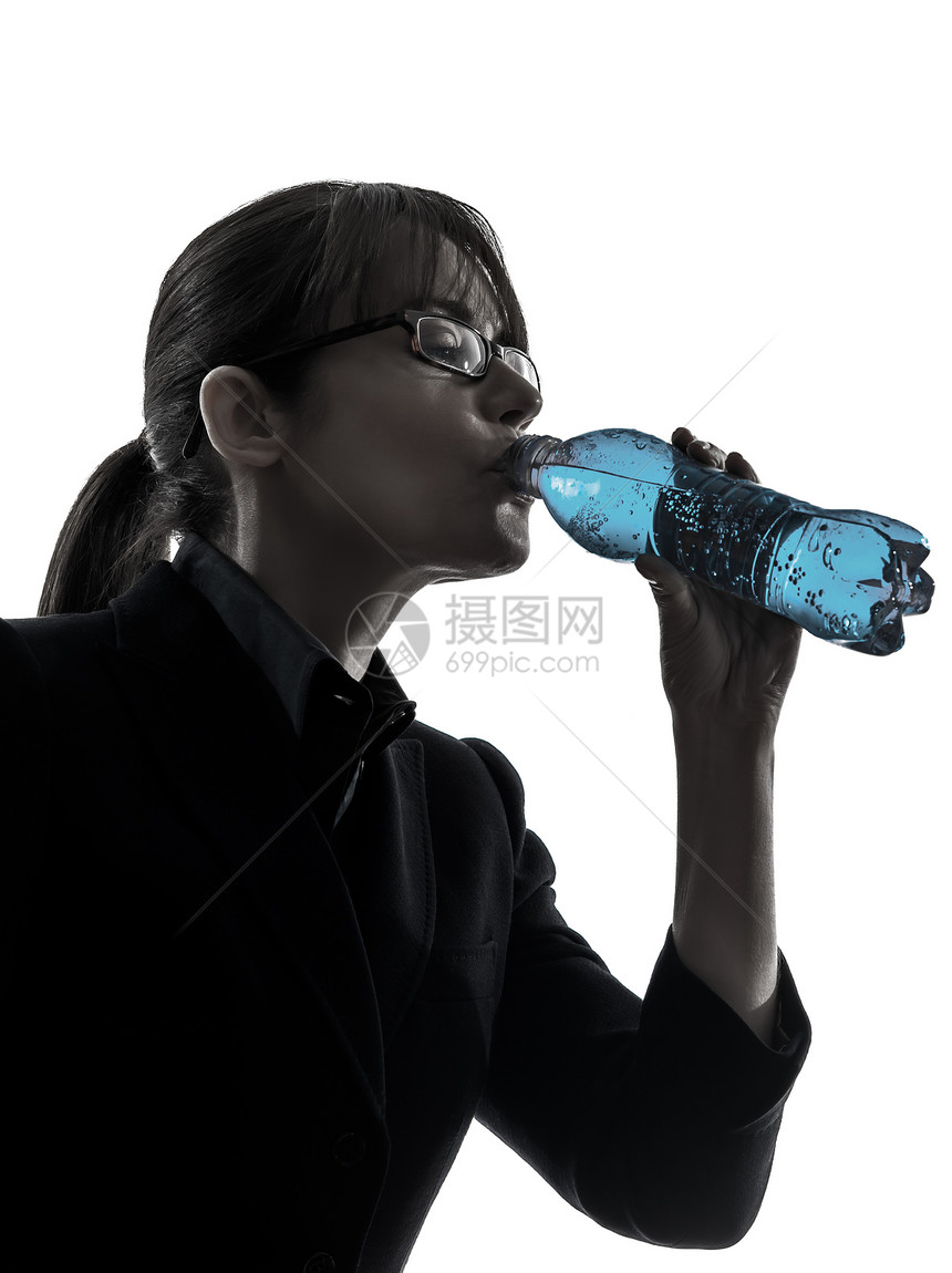 妇女经商的饮用水能源轮光灯能量阴影白色女士商业商务塑料秘书瓶子女孩图片