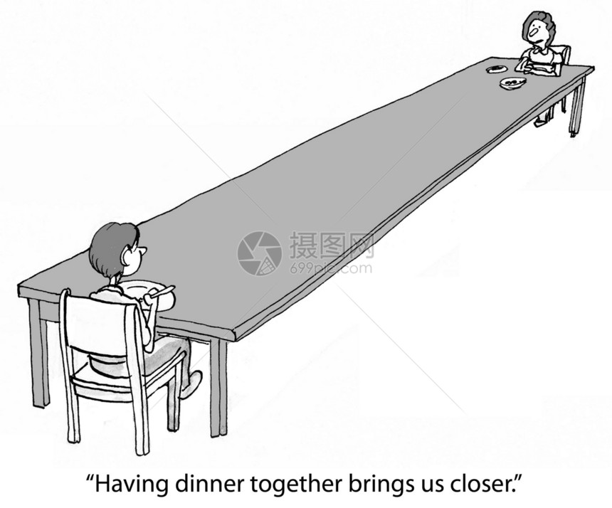 一起吃晚饭桌子家庭讽刺丈夫时间儿子漫画妻子图片