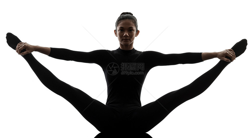 妇女锻炼体操瑜伽 拉伸双光影灵活性地面柔软度阴影女性成年人演员杂技女士运动图片