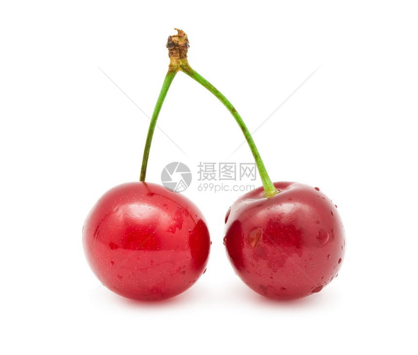 红樱桃食物绿色浆果甜点叶子素食主义者红色水果白色美食图片