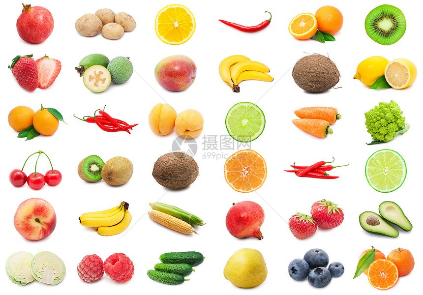 水果和蔬菜柠檬胡椒椰子橙子李子茄子辣椒西瓜奇异果覆盆子图片