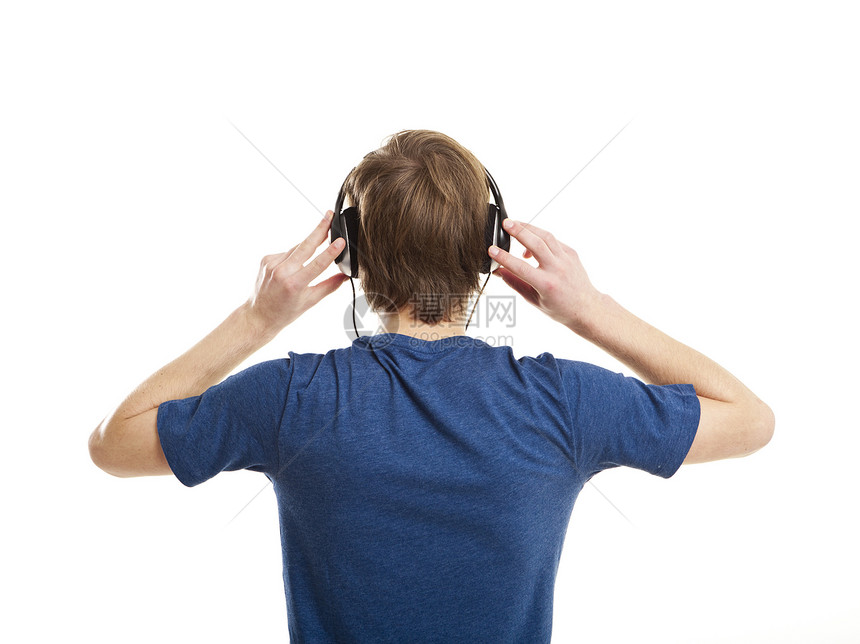 听音乐金发音乐工作室蓝色享受青少年手机成人青年耳机图片