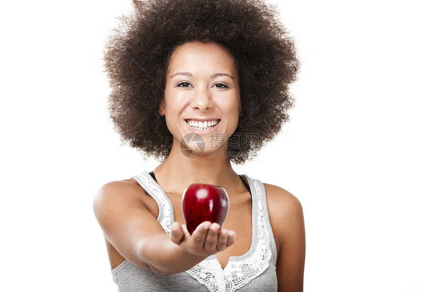 健康健康妇女青年女孩微笑金发工作室成人展示水果饮食青少年图片