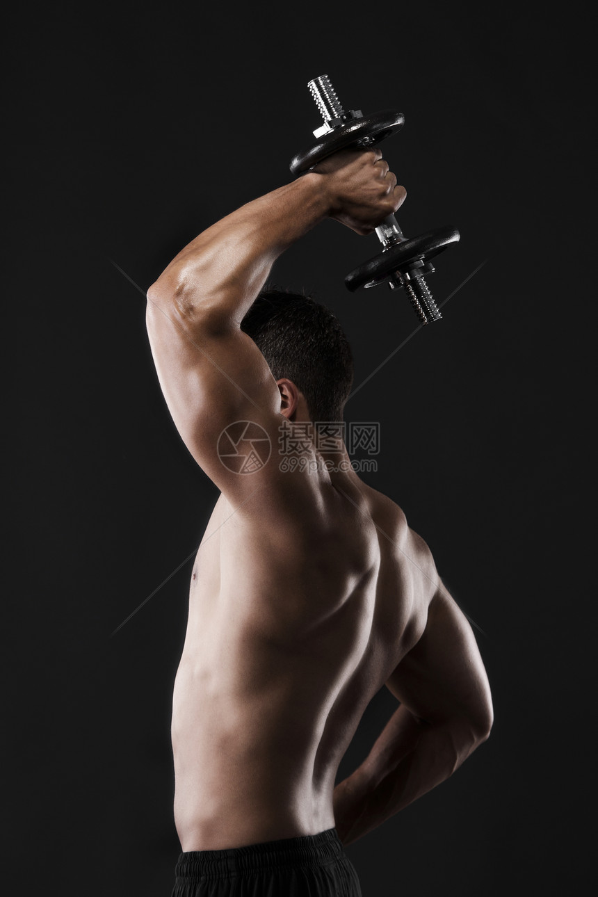 肌肉人举重重量黑色权重运动身体运动员二头肌成人专注训练拉丁图片