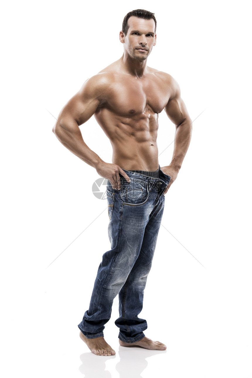 肌肉人身体白色冒充重量男性牛仔裤运动腹部拉丁运动员图片