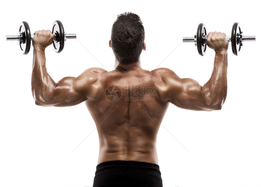肌肉人白色权重举重运动男性二头肌重量成人力量运动员图片