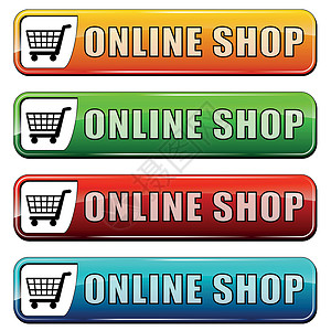 商店按钮素材在线商店按钮电子商务橙子网络老鼠大车绿色白色红色互联网蓝色插画